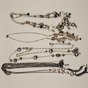 Silvertone Gunmetal and Brown Necklace Lot (4pcs)